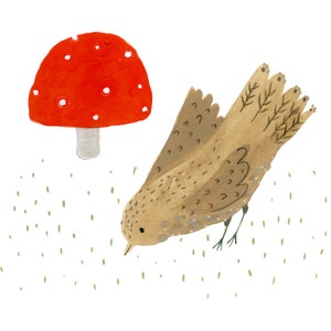 Deux amis imprimer doux oiseau et champignon Art imprimer mignon oiseau et champignons affiche image 2