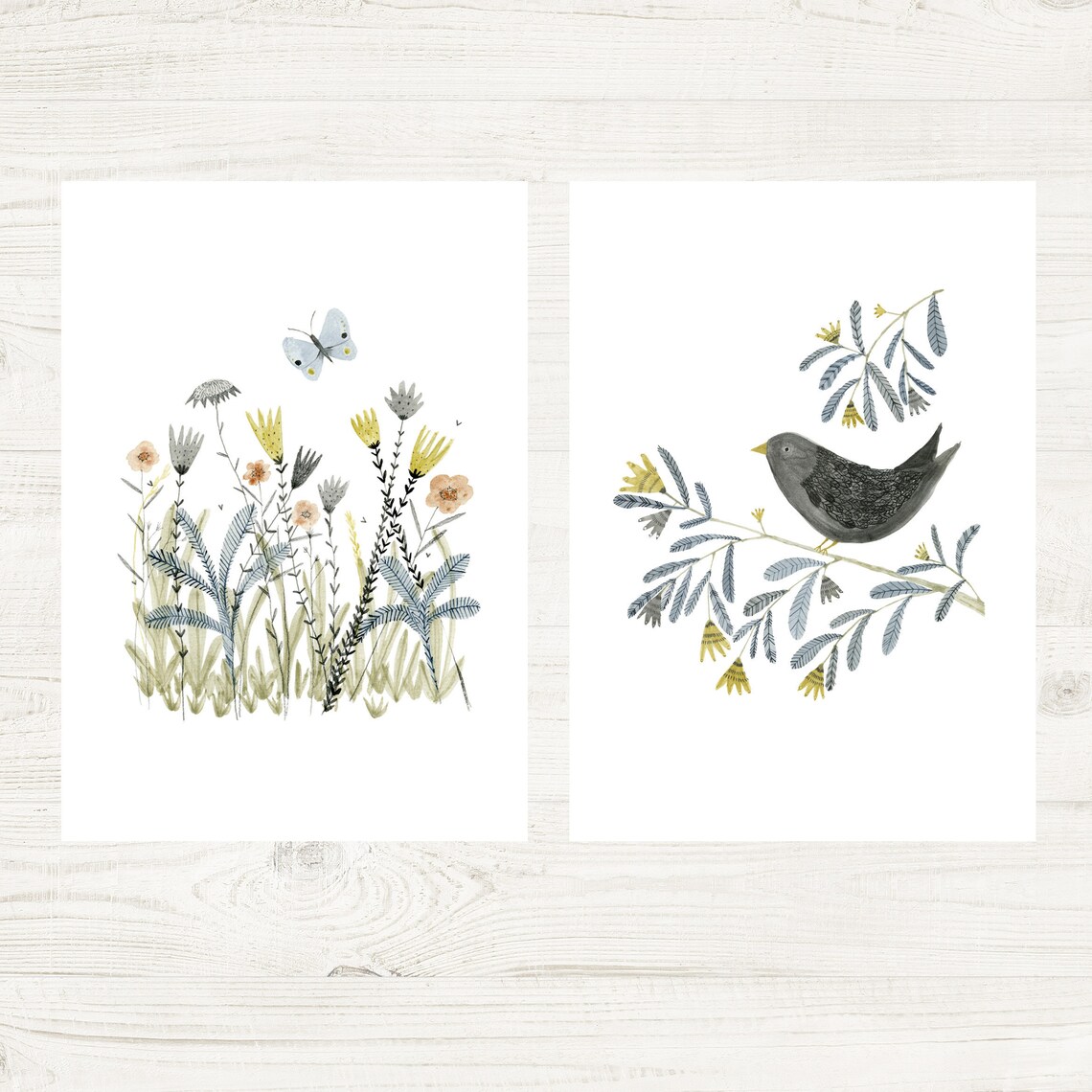 Set of Two Nature Inspired Art Prints Meadow and Bird on Etsy