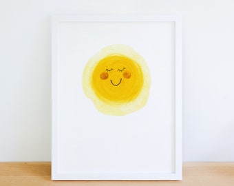 Een Happy Sunshine print, zon schilderij, schattig kamer decor