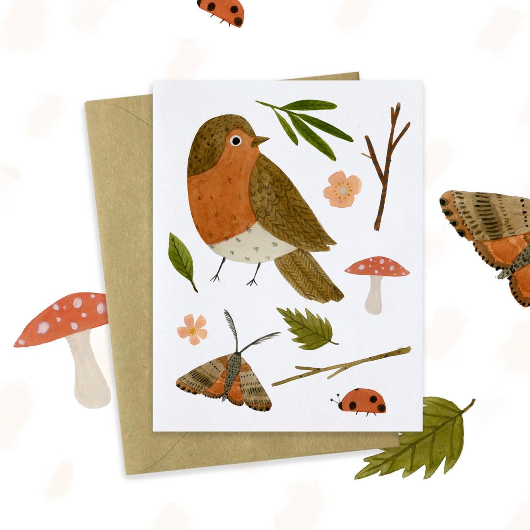 Nature Finds Greeting Card, Red Robin Notecard, Blank Card - Etsy