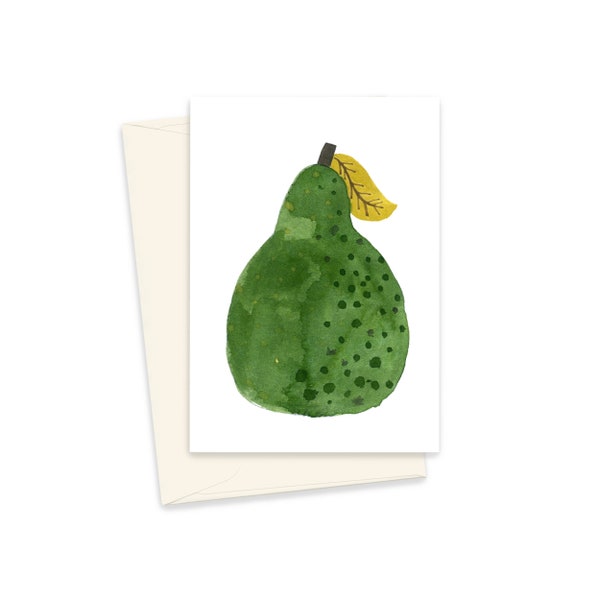 Pear Mini Greeting Card, Fruit Note Card, Illustrated Gift Card