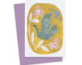 Happy Bird Greeting Card in Yellow, Everyday Gift Card, Friendship Note Card