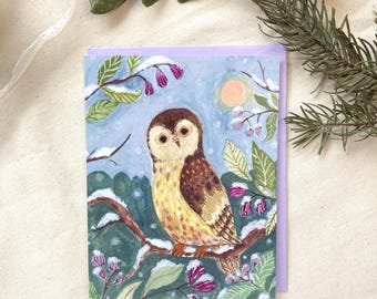 Winter Owl Greeting Card: Nature Themed Note Card