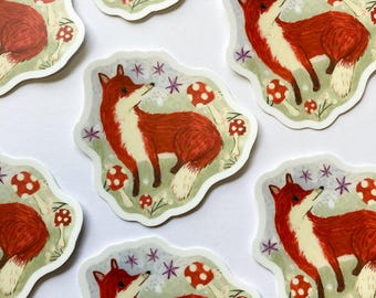 Magical Red Fox Illustrated Sticker