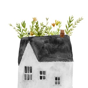 Roof Garden art print whimsical cottage watercolour house painting image 2
