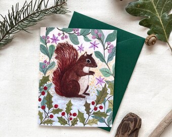 Winter Squirrel Greetings Card: Festive Animals Illustrated Card