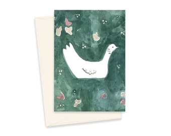 Swimming Bird Mini Greeting Card, Whimsical Note Card, Illustrated Nature Card