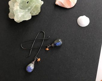 Flashy Labradorite and Spessartine Garnet on Sterling