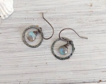 Tiny Labradorite Briolette Hoop Earrings - Everyday Jewelry