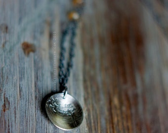 Wishes - Pendant Necklace - Hand Stamped Sterling Silver Domed Disk - Dandelion