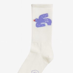 BIRDS cream-white tennis socks with purple birds in 3 sizes