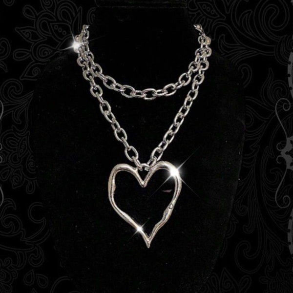 Herz Kette necklace// cute// Melanie Martinez//handmade//NANA Stück Y2K-Stil Übertriebenes Herz Mit Doppelte