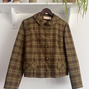 Vintage 1960s Pendleton Cropped Plaid Peter Pan Collar Jacket