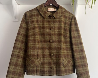 Vintage 1960s Pendleton Cropped Plaid Peter Pan Collar Jacket