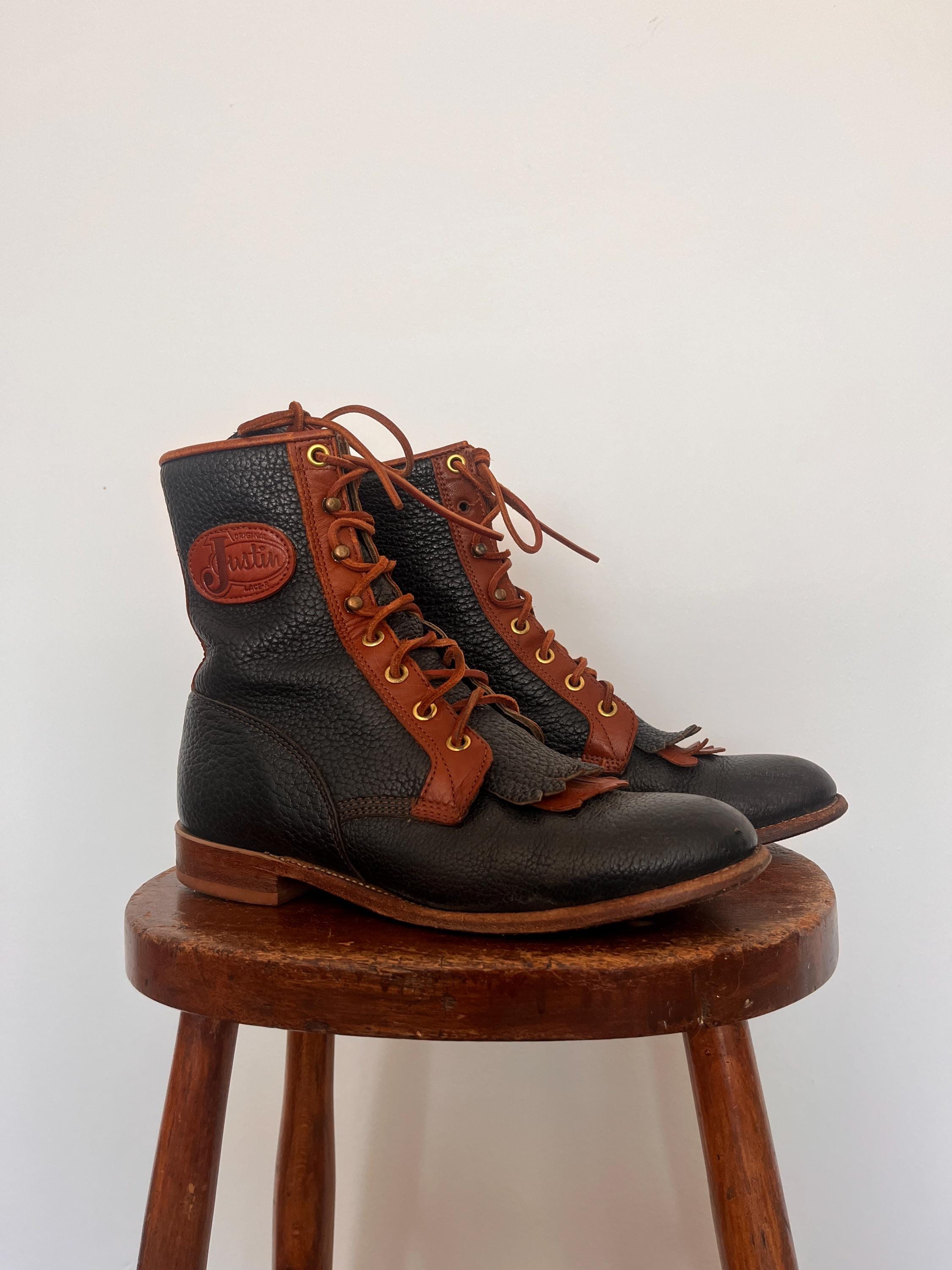 Durango Lacer Roper Logger Bay Apache Leather Men\'s Boots Vintage Lace Up 10.5 Durango Size 6.5 Vintage Black Brown Leather Lacer Roper  main image 2