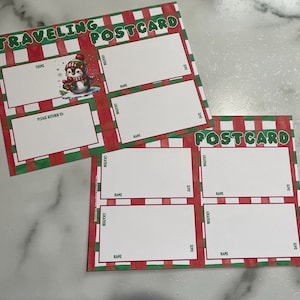 Plantilla de postal de viaje en blanco con forma de pingüino navideño / Cartulina de 5 x 7