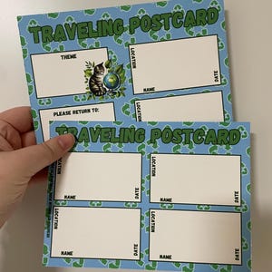 Plantilla de postal de viaje en blanco con diseño de gato reciclado del Día de la Tierra (TPC) de 5 x 7