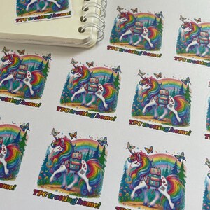 Pegatinas de postal de viaje completas / Unicornio kawaii TPC Trotting Home / Pegatinas para sobres de 1,5"