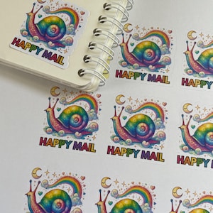 Stickers courrier heureux | Ethereal Snail Mail arc-en-ciel | Autocollants d'envoi pour enveloppes de 1,5 po.