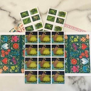 Carte postale de voyage TPC sautant sur des autocollants pour enveloppe de grenouille | Retrouvailles de PTC | 3 x 4 feuilles de 12
