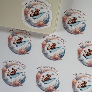 Completed Traveling Postcard Stickers | Paper Airplane Bunnies TPC Traveling Home | 1.5” Envelope Mailing Stickers
