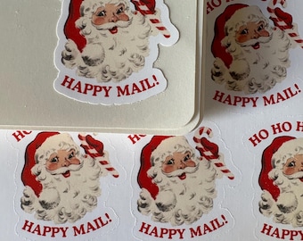 Ho Ho Ho Happy Mail Christmas Vintage Retro Santa Happy Mail Stickers | 1.5” Envelope Mailing Stickers