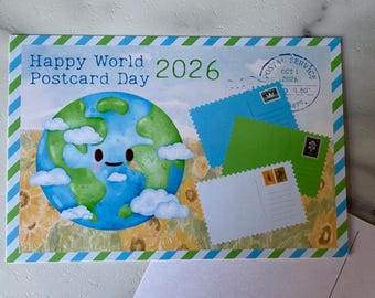 World Postcard Day 2026 Postcard | Postcrossing 4”x6” Postcard | Watercolor Earth Postcard