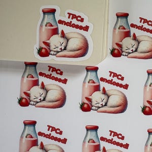 TPC Swap Traveling Postcard Stickers | Strawberry Milk Kitten TPCs Enclosed | 1.5” Envelope Mailing Stickers