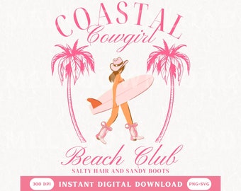 Coastal Cowgirl PNG Coquette Surfer Girl SVG Western Sublimation Sea Lover Digital File Trendy California Beach Instant Download