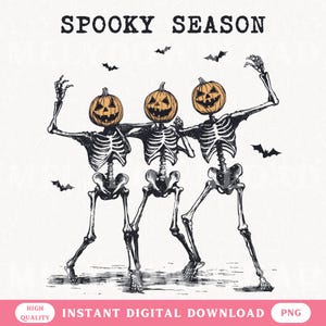 Spooky Season PNG Retro Halloween Design Skeleton Shirt Digital File Dancing Pumpkin Skeletons