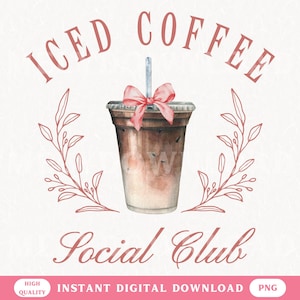 Iced Coffee Social Club PNG Design estivo per camicie o borse Tote File digitale per addio al nubilato Download immediato PNG alla moda per la sposa
