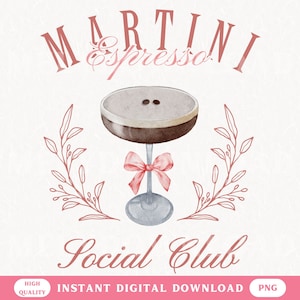 Espresso Martini Social Club PNG Cocktail Design per camicie o borse Tote Bachelorette File digitale Estate Download immediato Trendy PNG