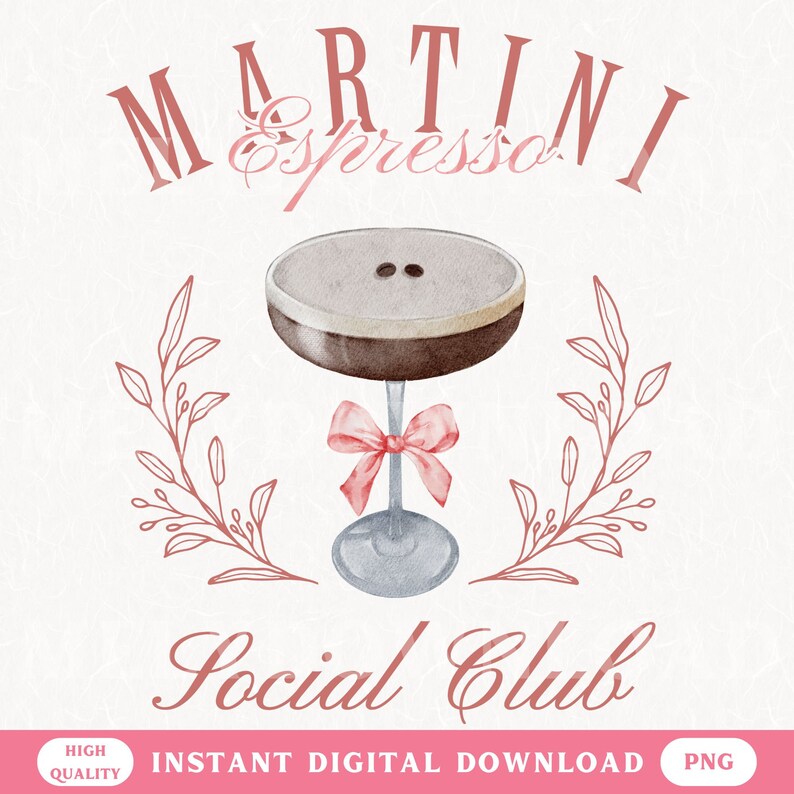 Espresso Martini Social Club PNG Cocktail Design for Shirts or Tote