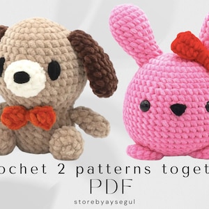Crochet Easy Amigurumi Plush bunny dog 2 patterns together , Little Dog  Bunny Rabbit Amigurumi beginner pattern digital download pdf