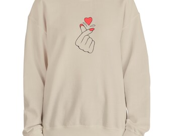 Embroidered Korean Finger Heart Sweatshirt: K-Pop Crewneck