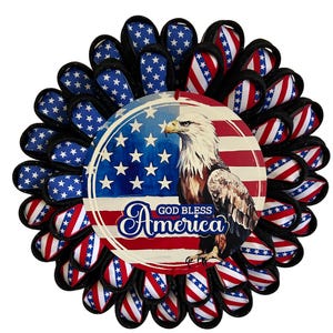 Patriotic Wreath for Front Door – 4th of July Decor – American Flag Wreath with Eagle – Red White and Blue USA Wreath – God Bless America