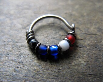 captain america hoop-- superhero nose ring or hoop earring-- handmade by thebeadedlily