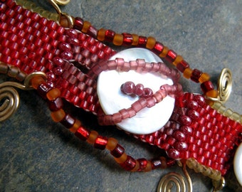 sabatini-- red beadwoven bracelet-- handmade by thebeadedlily