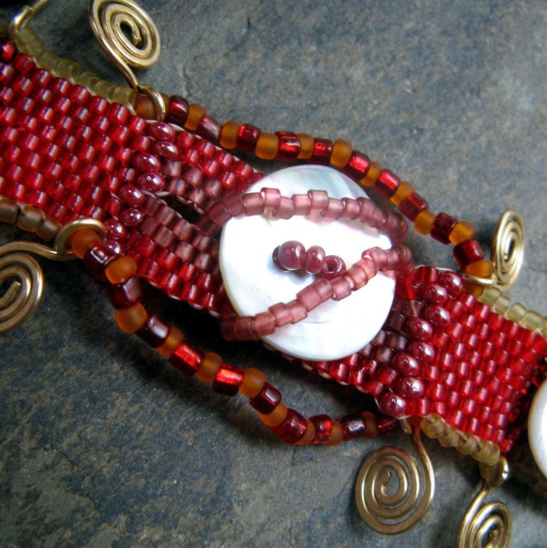 sabatini red beadwoven bracelet handmade by thebeadedlily image 1