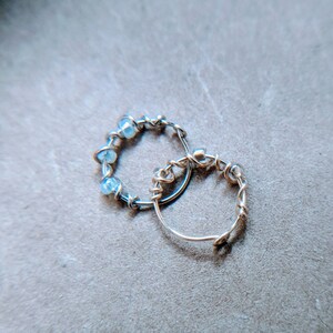 thin 14k beaded nose ring, 26g solid gold and glass hoop-- yellow, rose or white-- handmade by thebeadedlily