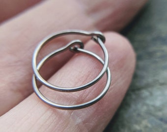 niobium hoop earrings for sensitive piercings, 20g pure niobium hoops, natural grey niobium hoops-- handmade by thebeadedlily