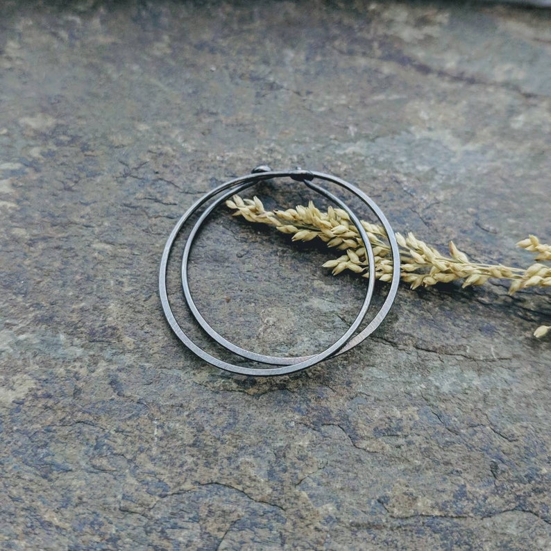 flat hoop earrings, sleeper hoops, hammered gold fill hoops sterling silver, niobium, copper 5/8, 3/4, 1 handmade by thebeadedily image 5