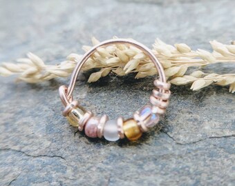 pink dahlia indian nose ring, beaded helix cartilage hoop-- handmade by thebeadedlily