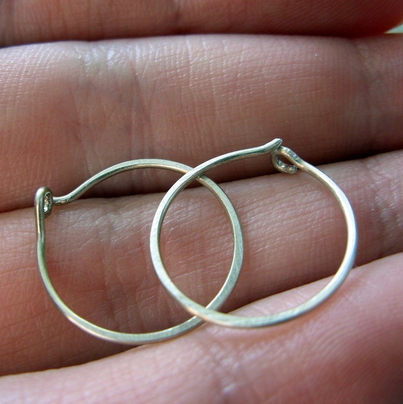 flat hoop earrings, sleeper hoops, hammered gold fill hoops sterling silver, niobium, copper 5/8, 3/4, 1 handmade by thebeadedily image 10