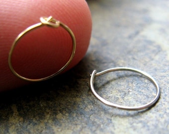 super thin gold nose ring, solid 14k 26g nose hoop-- yellow, white or rose gold -- handmade by thebeadedlily