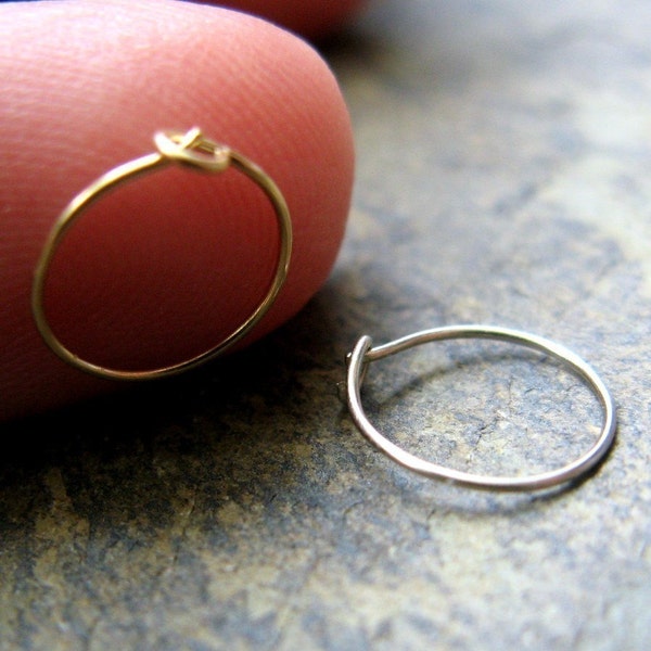 super thin gold nose ring, solid 14k 26g nose hoop-- yellow, white or rose gold -- handmade by thebeadedlily