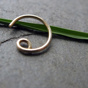 Può includere: Un anello per il naso color oro con un design semplice e curvo. L'anello è in metallo e ha una finitura liscia.