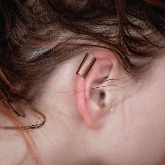 jolt-- super wide copper ear cuff-- primitive series-- handmade by thebeadedlily