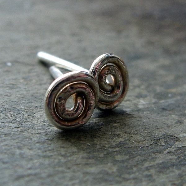 spiral stud earrings-- niobium, sterling silver or gold fill-- primitive series-- handmade by thebeadedlily