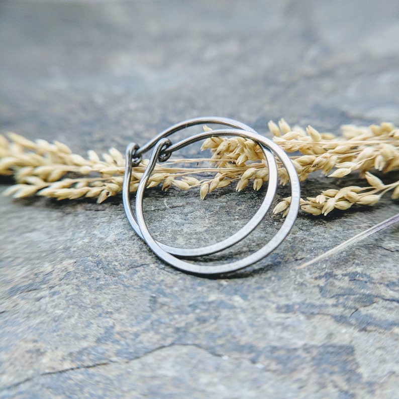 flat hoop earrings, sleeper hoops, hammered gold fill hoops sterling silver, niobium, copper 5/8, 3/4, 1 handmade by thebeadedily image 2